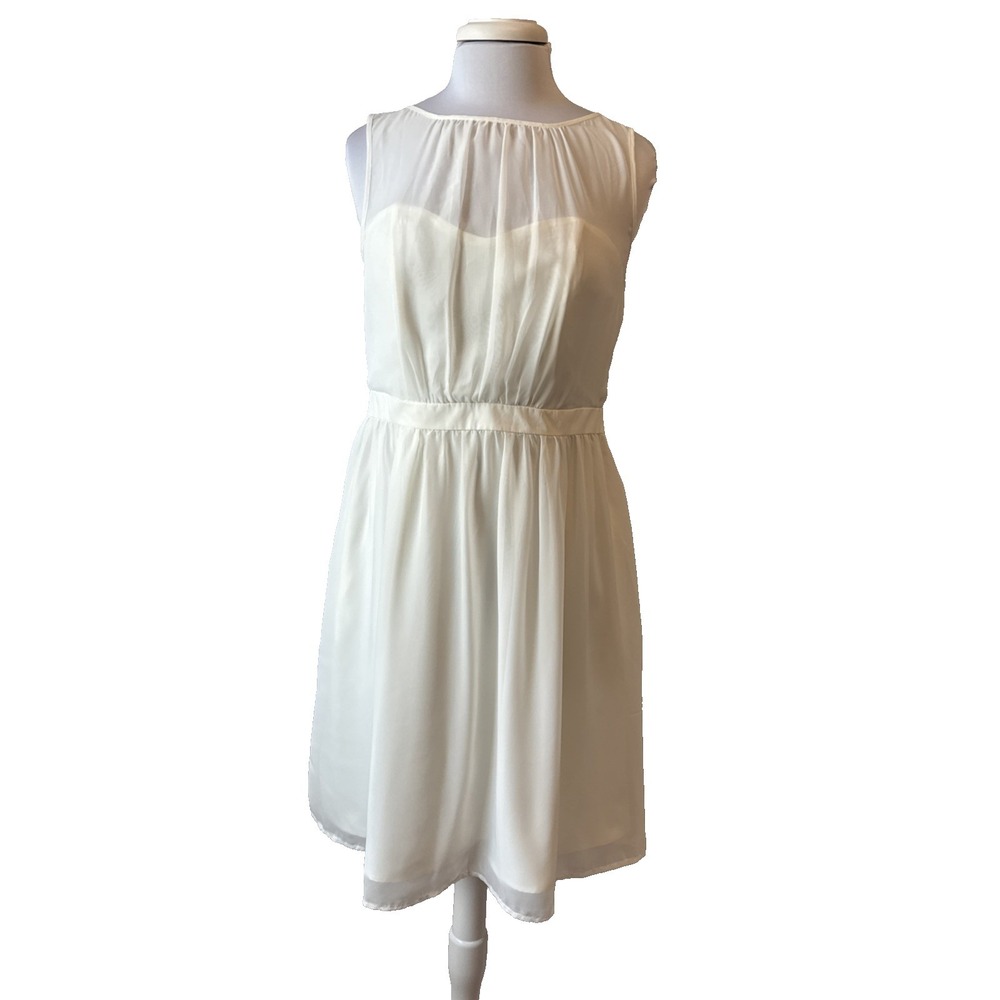 Romantic Ivory Chiffon Illusion Sheer Sweetheart Boning Sleeveless Dress 12 Soft